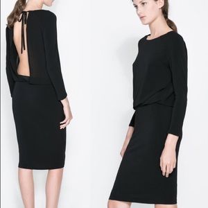 Zara Black Long Sleeve Open Tie-Back Dress Size M